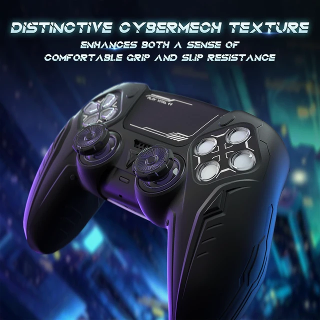 Alt view image 7 of 7 - PlayVital Silicone Skin Set for PS5 Controller - Charging Dock Compatible, Full Protection Case with Futuristic CyberMech Design, Soft Cover with Thumb Grips & Stickers - Black