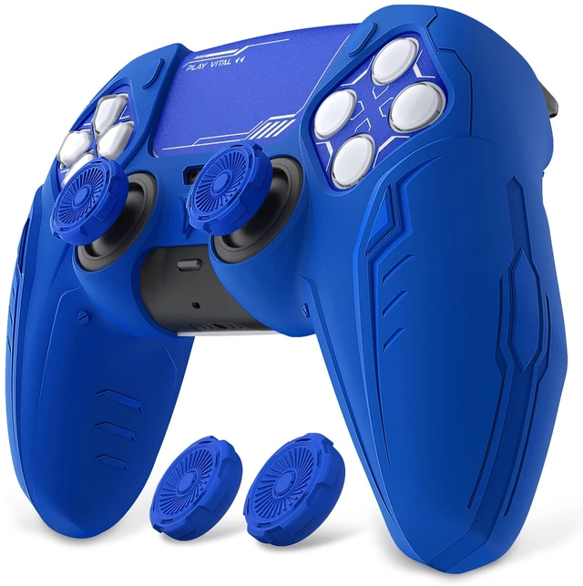 Main image of PlayVital Silicone Skin Set for PS5 Controller - Charging Dock Compatible, Full Protection Case with Futuristic CyberMech Design, Soft Cover with Thumb Grips & Stickers - Blue