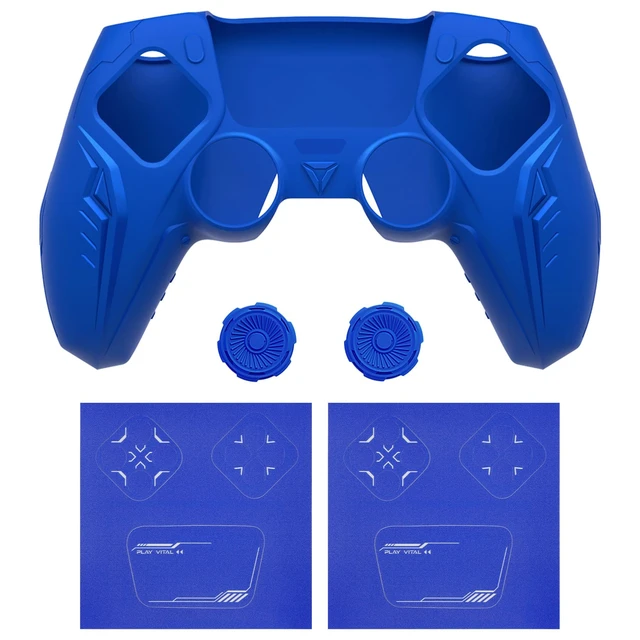 Alt view image 2 of 7 - PlayVital Silicone Skin Set for PS5 Controller - Charging Dock Compatible, Full Protection Case with Futuristic CyberMech Design, Soft Cover with Thumb Grips & Stickers - Blue