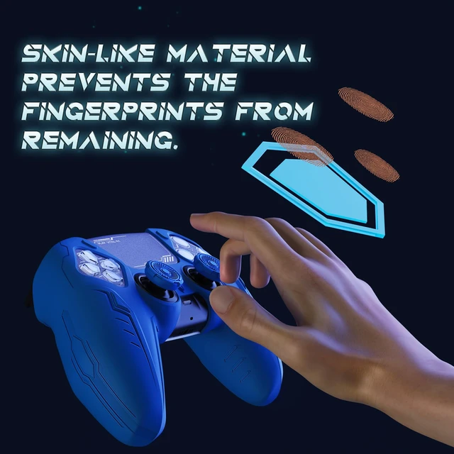 Alt view image 4 of 7 - PlayVital Silicone Skin Set for PS5 Controller - Charging Dock Compatible, Full Protection Case with Futuristic CyberMech Design, Soft Cover with Thumb Grips & Stickers - Blue