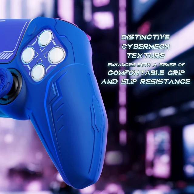 Alt view image 5 of 7 - PlayVital Silicone Skin Set for PS5 Controller - Charging Dock Compatible, Full Protection Case with Futuristic CyberMech Design, Soft Cover with Thumb Grips & Stickers - Blue
