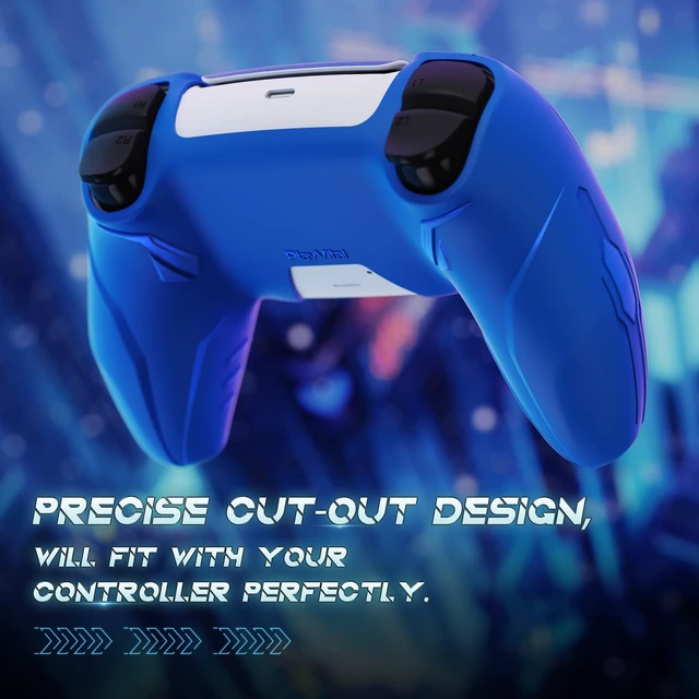 Alt view image 6 of 7 - PlayVital Silicone Skin Set for PS5 Controller - Charging Dock Compatible, Full Protection Case with Futuristic CyberMech Design, Soft Cover with Thumb Grips & Stickers - Blue