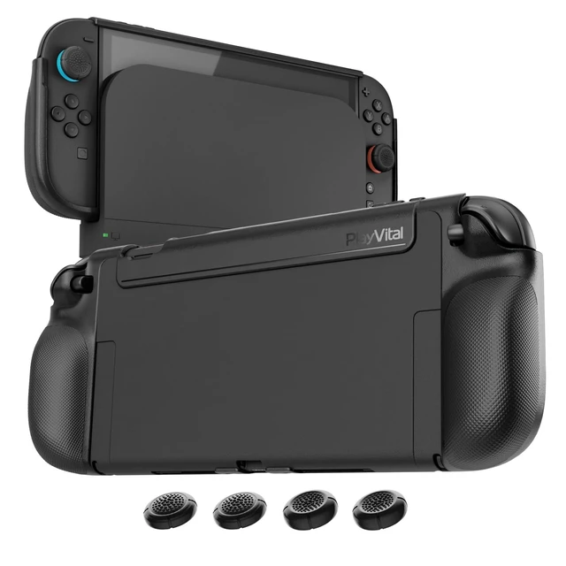 Main image of PlayVital Pure Grip Case for Nintendo Switch 2 Shockproof TPU Cover Ergonomic Anti-Slip Grips Design & Thumbstick Caps - Black