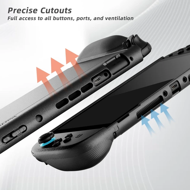 Alt view image 5 of 7 - PlayVital Pure Grip Case for Nintendo Switch 2 Shockproof TPU Cover Ergonomic Anti-Slip Grips Design & Thumbstick Caps - Black