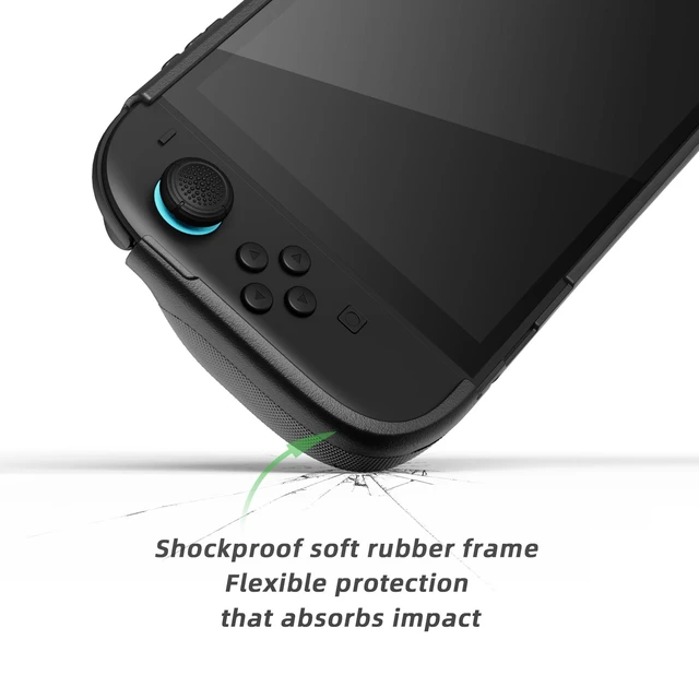 Alt view image 6 of 7 - PlayVital Pure Grip Case for Nintendo Switch 2 Shockproof TPU Cover Ergonomic Anti-Slip Grips Design & Thumbstick Caps - Black