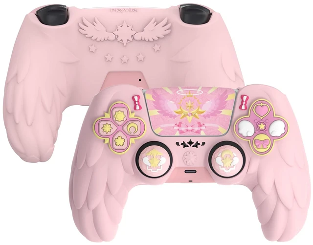 Main image of PlayVital Magic Wings Protective Silicone Cover Skin for ps5 Controller Soft Anti-Slip Grip Protector Case for ps5 Controller with Thumbstick Caps & Stickers, Charging Station Compatible - Pink