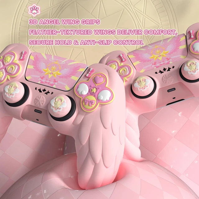 Alt view image 3 of 7 - PlayVital Magic Wings Protective Silicone Cover Skin for ps5 Controller Soft Anti-Slip Grip Protector Case for ps5 Controller with Thumbstick Caps & Stickers, Charging Station Compatible - Pink