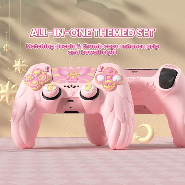 Alt view image 4 of 7 - PlayVital Magic Wings Protective Silicone Cover Skin for ps5 Controller Soft Anti-Slip Grip Protector Case for ps5 Controller with Thumbstick Caps & Stickers, Charging Station Compatible - Pink