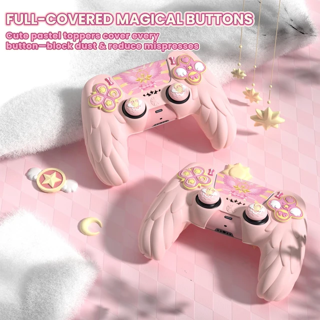 Alt view image 5 of 7 - PlayVital Magic Wings Protective Silicone Cover Skin for ps5 Controller Soft Anti-Slip Grip Protector Case for ps5 Controller with Thumbstick Caps & Stickers, Charging Station Compatible - Pink