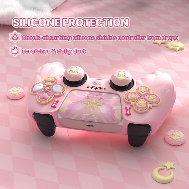 Alt view image 6 of 7 - PlayVital Magic Wings Protective Silicone Cover Skin for ps5 Controller Soft Anti-Slip Grip Protector Case for ps5 Controller with Thumbstick Caps & Stickers, Charging Station Compatible - Pink