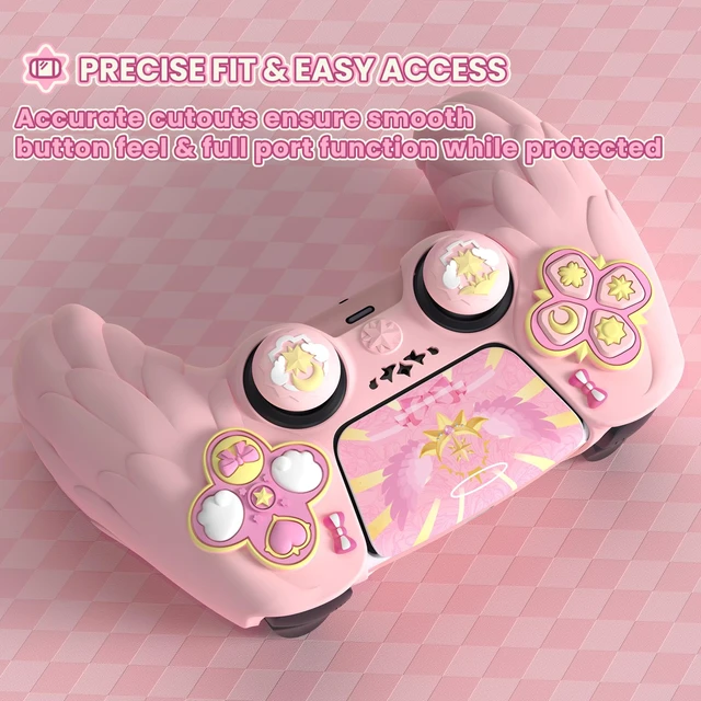 Alt view image 7 of 7 - PlayVital Magic Wings Protective Silicone Cover Skin for ps5 Controller Soft Anti-Slip Grip Protector Case for ps5 Controller with Thumbstick Caps & Stickers, Charging Station Compatible - Pink