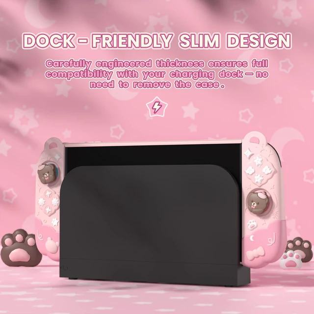 Alt view image 2 of 7 - PlayVital Good Night Bear Dockable Case for Nintendo Switch 2 with Stand | Split Design Silicone Joycon Grips, PC Console Hard Shell, 2 Joystick Caps | Cute Protective Cover Bundle Pink