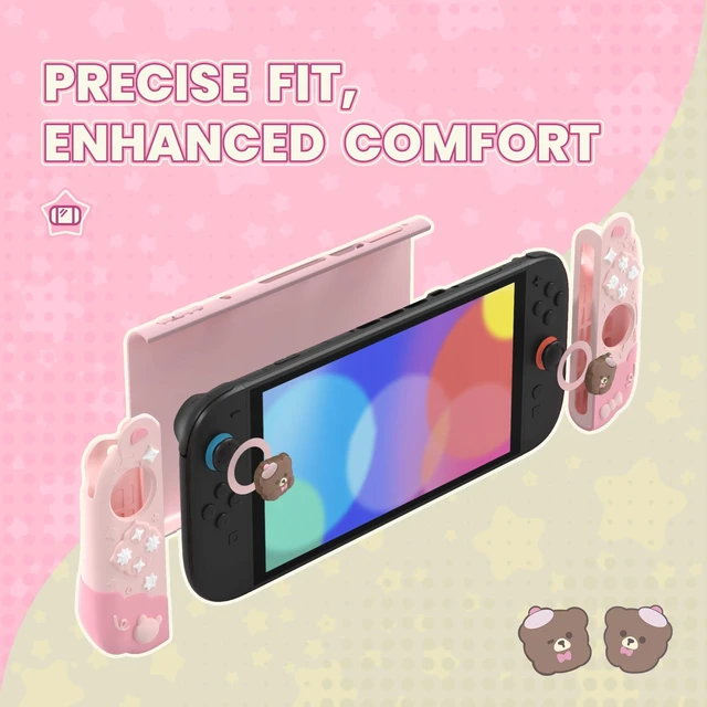 Alt view image 3 of 7 - PlayVital Good Night Bear Dockable Case for Nintendo Switch 2 with Stand | Split Design Silicone Joycon Grips, PC Console Hard Shell, 2 Joystick Caps | Cute Protective Cover Bundle Pink