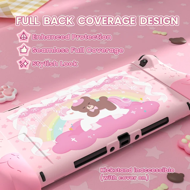 Alt view image 4 of 7 - PlayVital Good Night Bear Dockable Case for Nintendo Switch 2 with Stand | Split Design Silicone Joycon Grips, PC Console Hard Shell, 2 Joystick Caps | Cute Protective Cover Bundle Pink
