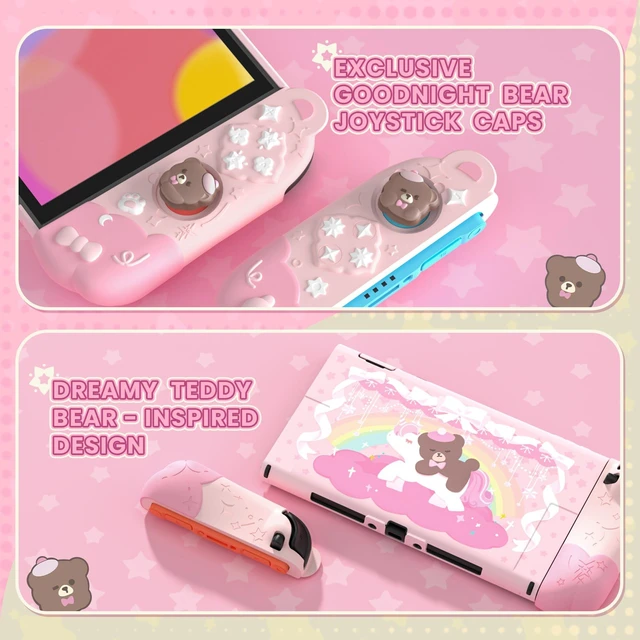 Alt view image 6 of 7 - PlayVital Good Night Bear Dockable Case for Nintendo Switch 2 with Stand | Split Design Silicone Joycon Grips, PC Console Hard Shell, 2 Joystick Caps | Cute Protective Cover Bundle Pink