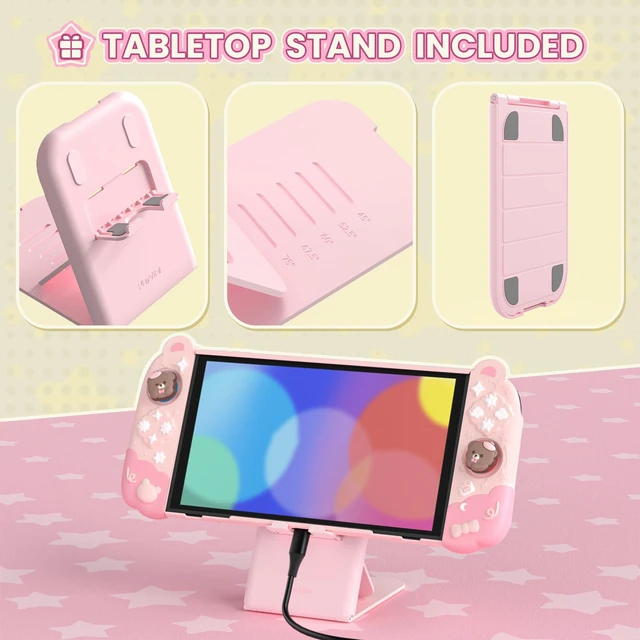 Alt view image 7 of 7 - PlayVital Good Night Bear Dockable Case for Nintendo Switch 2 with Stand | Split Design Silicone Joycon Grips, PC Console Hard Shell, 2 Joystick Caps | Cute Protective Cover Bundle Pink
