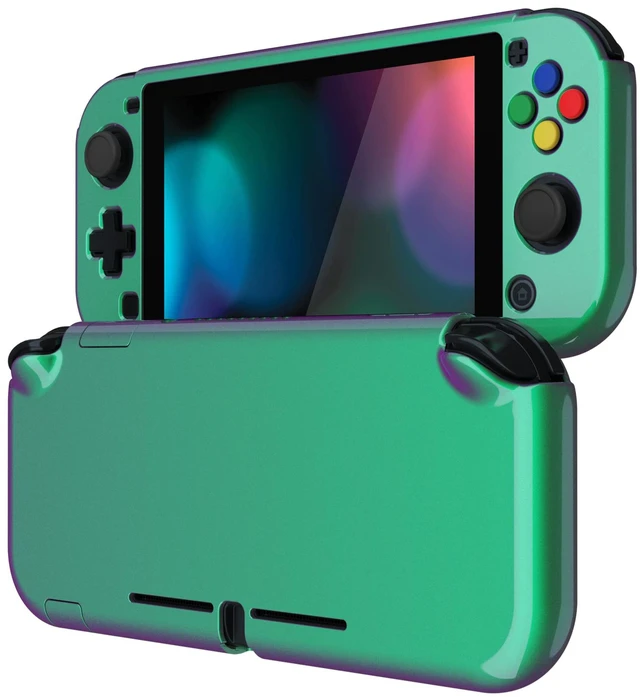 Main image of PlayVital Glossy Chameleon Green Purple Protective Case for Nintendo Switch Lite, Hard Cover Protector for Nintendo Switch Lite - 1 x Black Border Tempered Glass Screen Protector Included