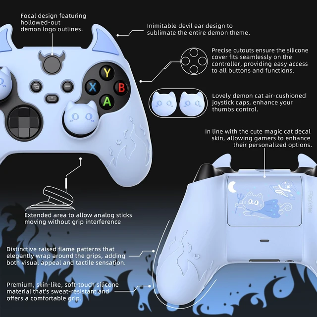 Alt view image 7 of 7 - PlayVital Halloween Cute Demon Silicone Cover for Xbox Series X/S Controller, Kawaii Anti-Slip Controller Skin Grip Protector for Xbox Core Wireless Controller with Thumb Grip Caps - Blue