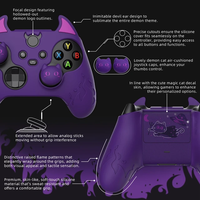 Alt view image 7 of 7 - PlayVital Halloween Cute Demon Silicone Cover for Xbox Series X/S Controller, Kawaii Anti-Slip Controller Skin Grip Protector for Xbox Core Wireless Controller with Thumb Grip Caps - Purple