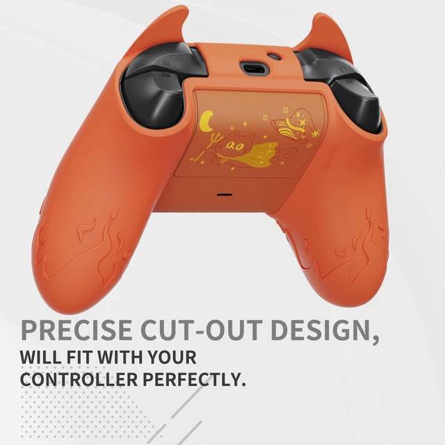 Alt view image 6 of 7 - PlayVital Halloween Cute Demon Silicone Cover for Xbox Series X/S Controller, Kawaii Anti-Slip Controller Skin Grip Protector for Xbox Core Wireless Controller with Thumb Grip Caps - Burnt Orange