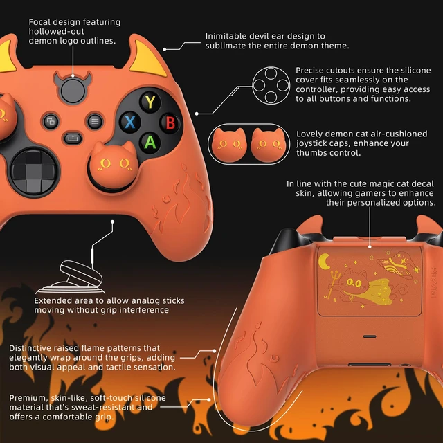 Alt view image 7 of 7 - PlayVital Halloween Cute Demon Silicone Cover for Xbox Series X/S Controller, Kawaii Anti-Slip Controller Skin Grip Protector for Xbox Core Wireless Controller with Thumb Grip Caps - Burnt Orange
