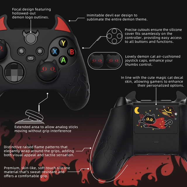 Alt view image 7 of 7 - PlayVital Halloween Cute Demon Silicone Cover for Xbox Series X/S Controller, Kawaii Anti-Slip Controller Skin Grip Protector for Xbox Core Wireless Controller with Thumb Grip Caps - Black