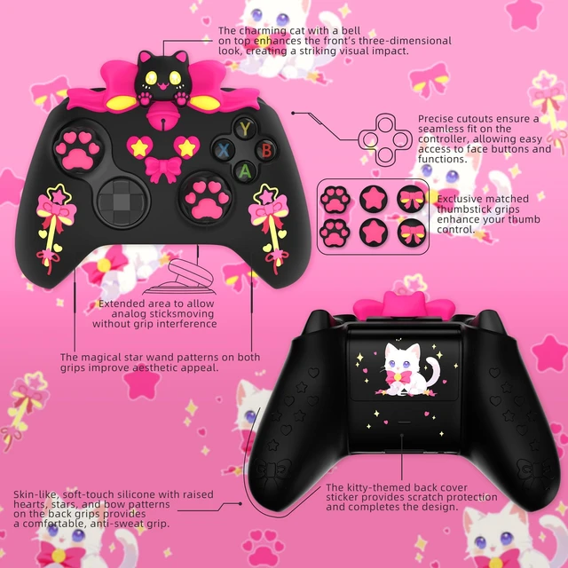 Alt view image 3 of 7 - PlayVital Cute Silicone Controller Skin for Xbox Series X/S - Sweetheart Kitty Anti-Slip Grip Cover with 6 Thumb Grips & Stickers - Soft Rubber Protector for Xbox Core Controller Accessories, Pink