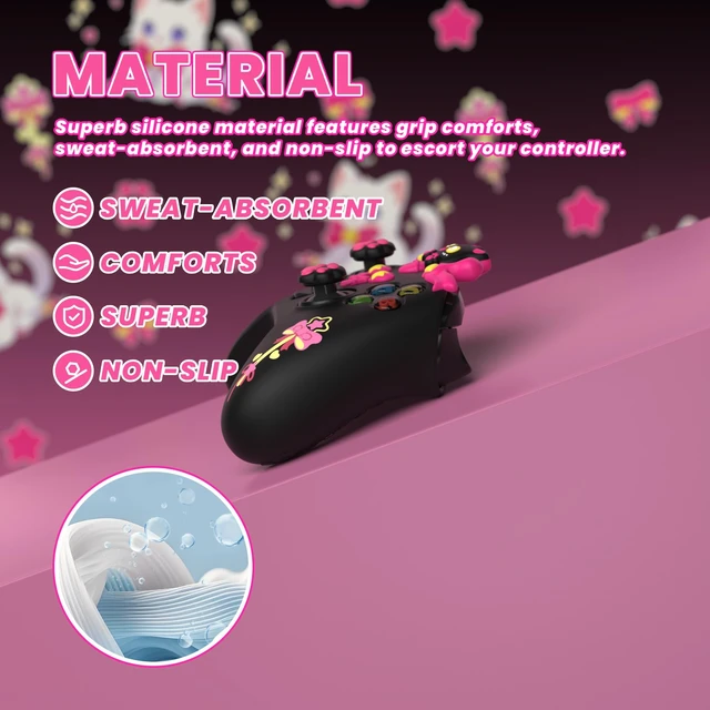 Alt view image 5 of 7 - PlayVital Cute Silicone Controller Skin for Xbox Series X/S - Sweetheart Kitty Anti-Slip Grip Cover with 6 Thumb Grips & Stickers - Soft Rubber Protector for Xbox Core Controller Accessories, Pink