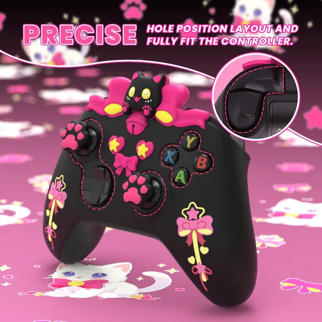 Alt view image 6 of 7 - PlayVital Cute Silicone Controller Skin for Xbox Series X/S - Sweetheart Kitty Anti-Slip Grip Cover with 6 Thumb Grips & Stickers - Soft Rubber Protector for Xbox Core Controller Accessories, Pink