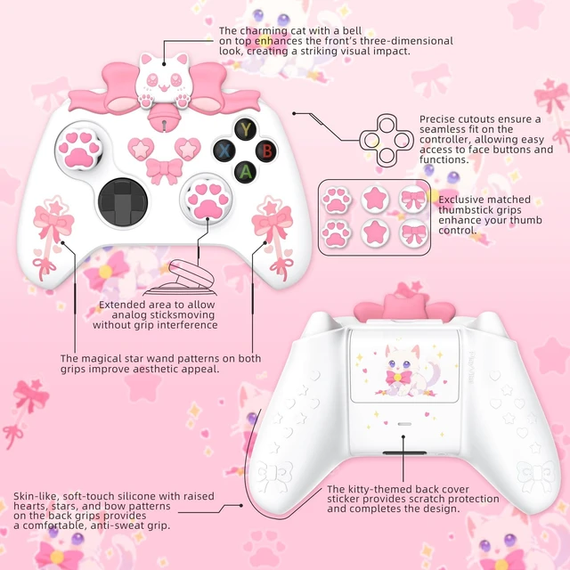 Alt view image 3 of 7 - PlayVital Cute Silicone Controller Skin for Xbox Series X/S - Sweetheart Kitty Anti-Slip Grip Cover with 6 Thumb Grips & Stickers - Soft Rubber Protector for Xbox Core Controller Accessories, Pink