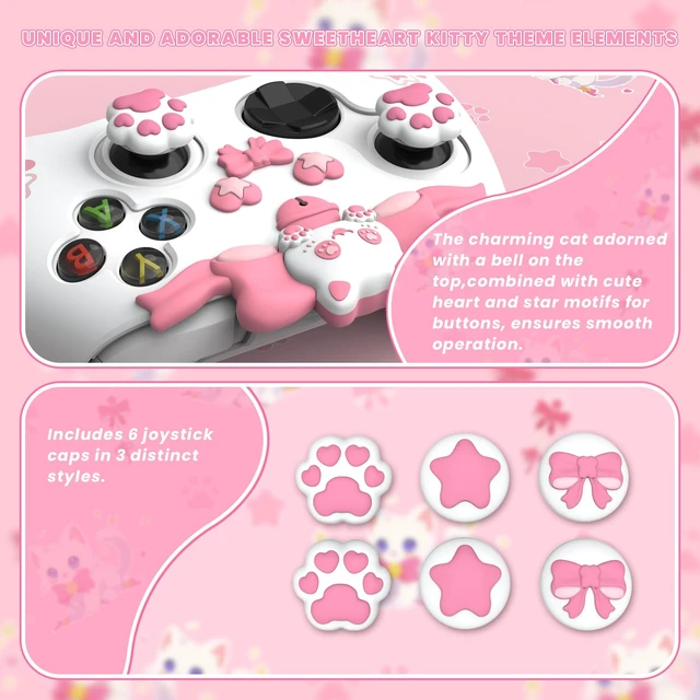 Alt view image 4 of 7 - PlayVital Cute Silicone Controller Skin for Xbox Series X/S - Sweetheart Kitty Anti-Slip Grip Cover with 6 Thumb Grips & Stickers - Soft Rubber Protector for Xbox Core Controller Accessories, Pink