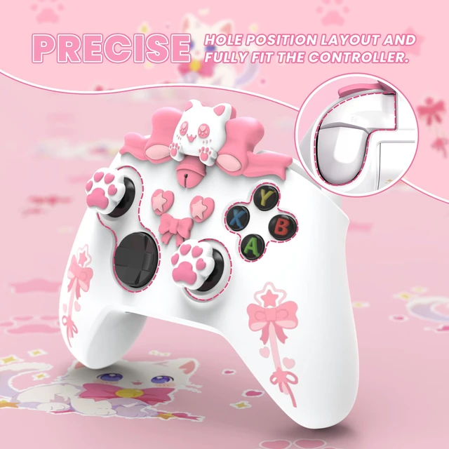 Alt view image 6 of 7 - PlayVital Cute Silicone Controller Skin for Xbox Series X/S - Sweetheart Kitty Anti-Slip Grip Cover with 6 Thumb Grips & Stickers - Soft Rubber Protector for Xbox Core Controller Accessories, Pink