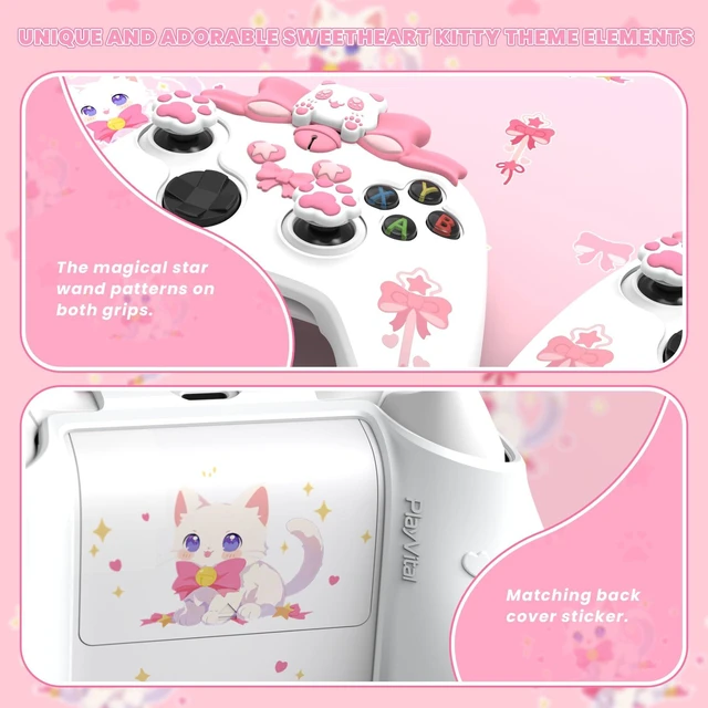 Alt view image 7 of 7 - PlayVital Cute Silicone Controller Skin for Xbox Series X/S - Sweetheart Kitty Anti-Slip Grip Cover with 6 Thumb Grips & Stickers - Soft Rubber Protector for Xbox Core Controller Accessories, Pink