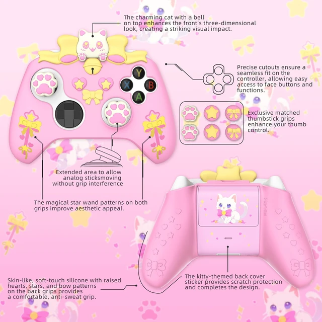 Alt view image 3 of 7 - PlayVital Cute Silicone Controller Skin for Xbox Series X/S - Sweetheart Kitty Anti-Slip Grip Cover with 6 Thumb Grips & Stickers - Soft Rubber Protector for Xbox Core Controller Accessories, Pink