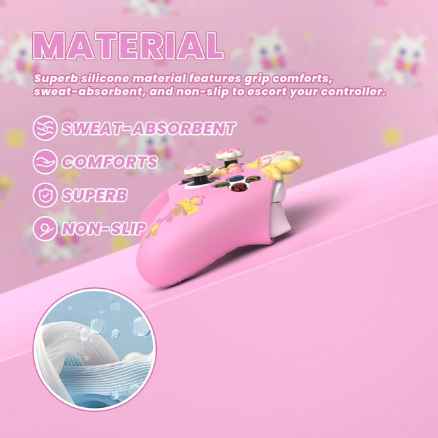 Alt view image 5 of 7 - PlayVital Cute Silicone Controller Skin for Xbox Series X/S - Sweetheart Kitty Anti-Slip Grip Cover with 6 Thumb Grips & Stickers - Soft Rubber Protector for Xbox Core Controller Accessories, Pink