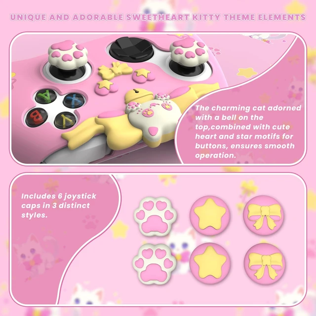 Alt view image 4 of 7 - PlayVital Cute Silicone Controller Skin for Xbox Series X/S - Sweetheart Kitty Anti-Slip Grip Cover with 6 Thumb Grips & Stickers - Soft Rubber Protector for Xbox Core Controller Accessories, Pink