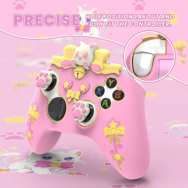 Alt view image 6 of 7 - PlayVital Cute Silicone Controller Skin for Xbox Series X/S - Sweetheart Kitty Anti-Slip Grip Cover with 6 Thumb Grips & Stickers - Soft Rubber Protector for Xbox Core Controller Accessories, Pink