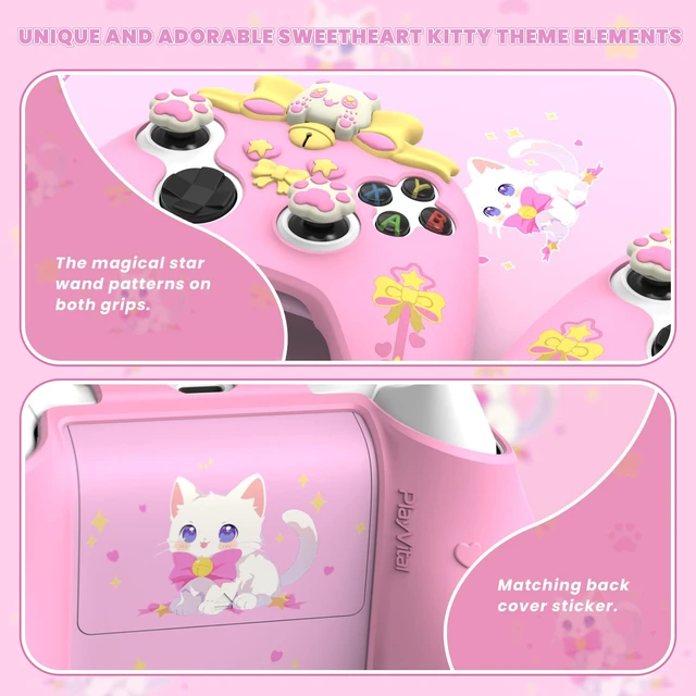 Alt view image 7 of 7 - PlayVital Cute Silicone Controller Skin for Xbox Series X/S - Sweetheart Kitty Anti-Slip Grip Cover with 6 Thumb Grips & Stickers - Soft Rubber Protector for Xbox Core Controller Accessories, Pink