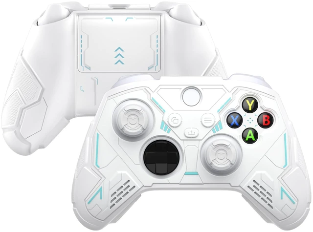 Main image of playvital Stellar Mecha Silicone Cover Skin for Xbox Series X/S Controller, Anti-slip Grip Protector with Thumb Grips & Sticker for Xbox Core Wireless Controller - White & Frost Gray