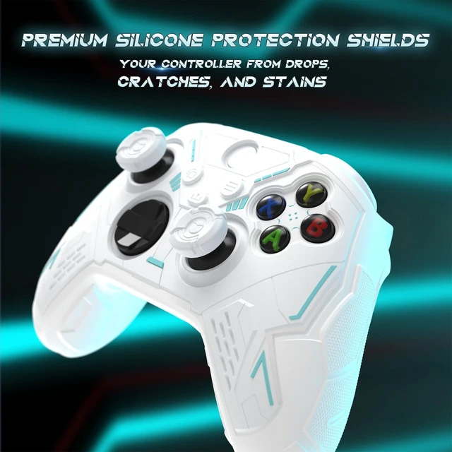 Alt view image 3 of 7 - playvital Stellar Mecha Silicone Cover Skin for Xbox Series X/S Controller, Anti-slip Grip Protector with Thumb Grips & Sticker for Xbox Core Wireless Controller - White & Frost Gray