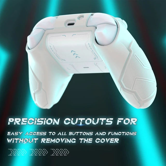 Alt view image 5 of 7 - playvital Stellar Mecha Silicone Cover Skin for Xbox Series X/S Controller, Anti-slip Grip Protector with Thumb Grips & Sticker for Xbox Core Wireless Controller - White & Frost Gray