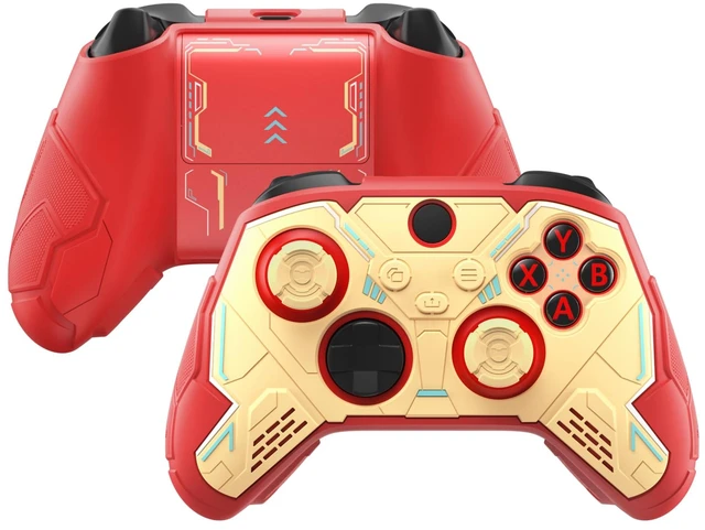 Main image of playvital Stellar Mecha Silicone Cover Skin for Xbox Series X/S Controller, Anti-slip Grip Protector with Thumb Grips & Sticker for Xbox Core Wireless Controller - Crimson Red & Iron Yellow