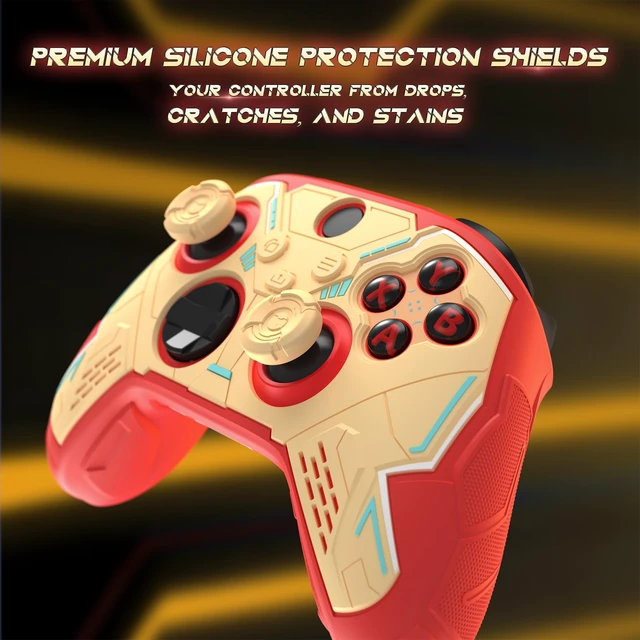 Alt view image 3 of 7 - playvital Stellar Mecha Silicone Cover Skin for Xbox Series X/S Controller, Anti-slip Grip Protector with Thumb Grips & Sticker for Xbox Core Wireless Controller - Crimson Red & Iron Yellow