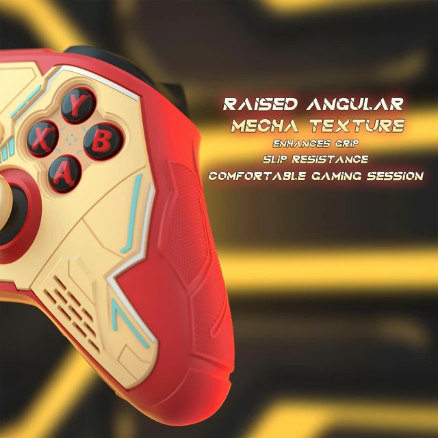 Alt view image 4 of 7 - playvital Stellar Mecha Silicone Cover Skin for Xbox Series X/S Controller, Anti-slip Grip Protector with Thumb Grips & Sticker for Xbox Core Wireless Controller - Crimson Red & Iron Yellow