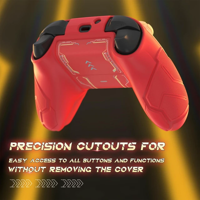 Alt view image 5 of 7 - playvital Stellar Mecha Silicone Cover Skin for Xbox Series X/S Controller, Anti-slip Grip Protector with Thumb Grips & Sticker for Xbox Core Wireless Controller - Crimson Red & Iron Yellow