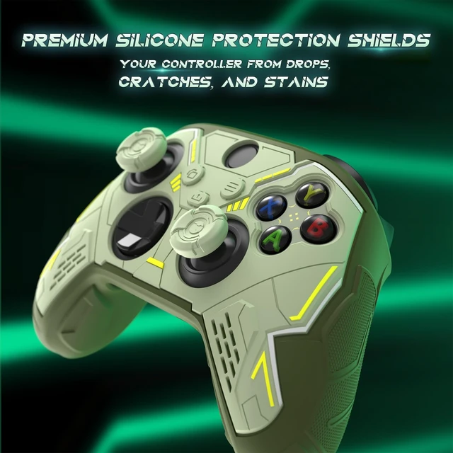 Alt view image 3 of 7 - playvital Stellar Mecha Silicone Cover Skin for Xbox Series X/S Controller, Anti-slip Grip Protector with Thumb Grips & Sticker for Xbox Core Wireless Controller - Army Green & Sage Green