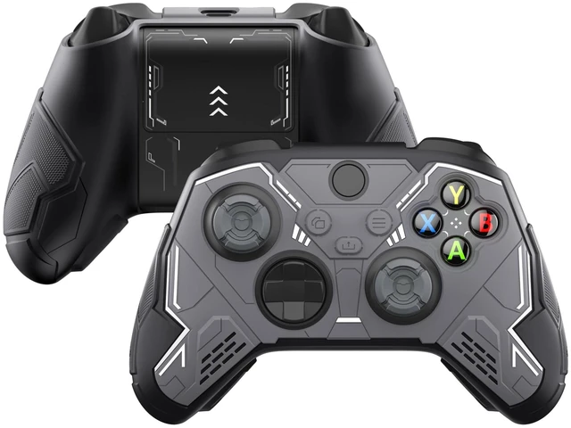 Main image of playvital Stellar Mecha Silicone Cover Skin for Xbox Series X/S Controller, Anti-slip Grip Protector with Thumb Grips & Sticker for Xbox Core Wireless Controller - Black & Gunmetal Gray