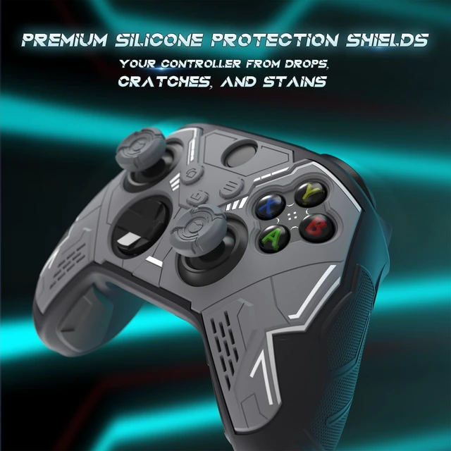Alt view image 3 of 7 - playvital Stellar Mecha Silicone Cover Skin for Xbox Series X/S Controller, Anti-slip Grip Protector with Thumb Grips & Sticker for Xbox Core Wireless Controller - Black & Gunmetal Gray