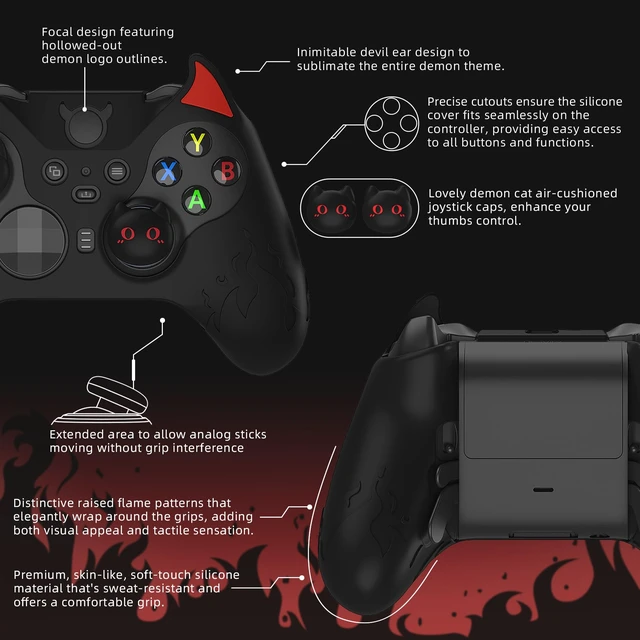 Alt view image 2 of 7 - PlayVital Cute Demon Silicone Case Cover for Xbox Elite Wireless Controller Series 2, Kawaii Anti-Slip Shockproof Controller Skin Grip for Xbox Elite Series 2 Core with Thumb Grip Caps - Black