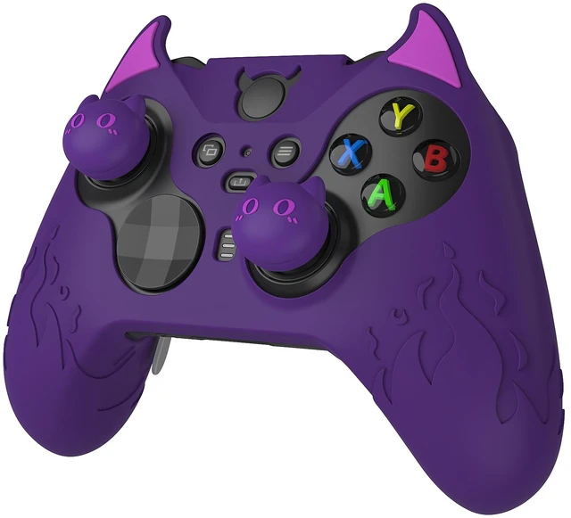 Main image of playvital Cute Demon Silicone Case Cover for Xbox Elite Wireless Controller Series 2, Kawaii Anti-Slip Shockproof Controller Skin Grip for Xbox Elite Series 2 Core with Thumb Grip Caps - Purple